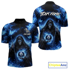 Load image into Gallery viewer, Blue Grim Reaper Butterfly Billiard Shirt For Men Custom 8 Ball Pool Team Jersey Polo &amp; 1/4 Zip TDM6299
