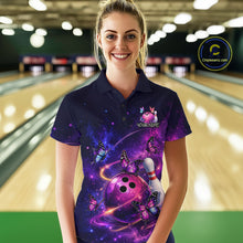 Load image into Gallery viewer, Pink And Purple Butterfly Bowling Shirt For Women Custom Glowing Bowling Jersey Polo &amp; 1/4 Zip TDM6320
