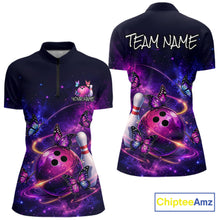 Load image into Gallery viewer, Pink And Purple Butterfly Bowling Shirt For Women Custom Glowing Bowling Jersey Polo &amp; 1/4 Zip TDM6320