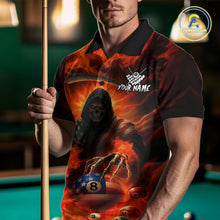 Load image into Gallery viewer, Orange Fire Flame US Flag Grim Reaper Men's Billiards Shirts Custom 8 Ball Pool Team Jersey TDM5200