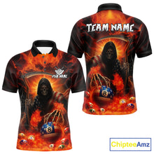 Load image into Gallery viewer, Orange Fire Flame US Flag Grim Reaper Men's Billiards Shirts Custom 8 Ball Pool Team Jersey TDM5200