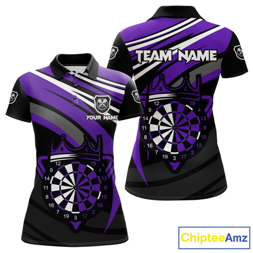 Black And Purple Dartboard Crown Darts Shirt For Women Custom Darts Sport Jersey Team Polo & 1/4 Zip TDM4794