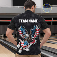 Load image into Gallery viewer, Personalized American Flag Eagle Bowling Polo &amp; 1/4 Zip For Men, Patriotic Bowling Team Jersey TDM6098