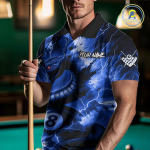 Blue 8 Ball Thunder Lightning Cobra Snake Billiard Shirt For Men Custom Billiard League Pool Jersey TDM4839