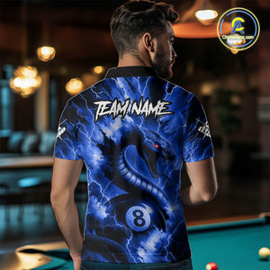 Blue 8 Ball Thunder Lightning Cobra Snake Billiard Shirt For Men Custom Billiard League Pool Jersey TDM4839