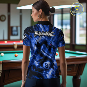 Blue 8 Ball Thunder Lightning Cobra Snake Billiard Shirt For Women Custom Billiard League Pool Jersey TDM4839