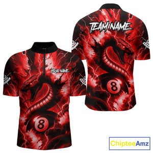 Red 8 Ball Thunder Lightning Cobra Snake Billiard Shirt For Men Custom Billiard League Pool Jersey TDM4840