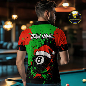Green & Red Splash Santa Christmas 8 Ball Billiard Shirt For Men Custom Xmas Gift For Pool Player TDM4846