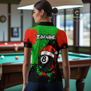 Green & Red Splash Santa Christmas 8 Ball Billiard Shirt For Women Custom Xmas Gift For Pool Player TDM4846