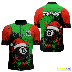 Green & Red Splash Santa Christmas 8 Ball Billiard Shirt For Men Custom Xmas Gift For Pool Player TDM4846