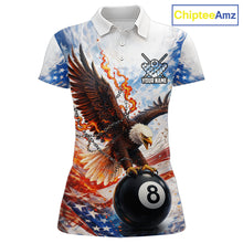 Load image into Gallery viewer, American Flag Eagle 8 Ball Billiard Shirt For Women Custom Patriotic Pool Team Jersey Polo &amp; 1/4 Zip TDM6156