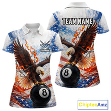 Load image into Gallery viewer, American Flag Eagle 8 Ball Billiard Shirt For Women Custom Patriotic Pool Team Jersey Polo &amp; 1/4 Zip TDM6156