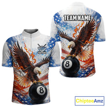 Load image into Gallery viewer, American Flag Eagle 8 Ball Billiard Shirt For Men Custom Patriotic Pool Team Jersey Polo &amp; 1/4 Zip TDM6156