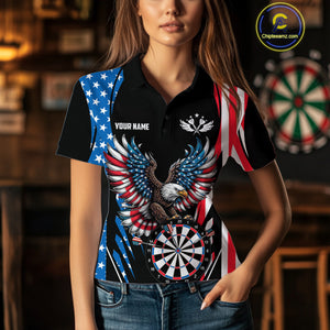 Personalized American Flag Eagle Patriotic Darts Shirt For Women Custom Darts Jersey Polo & 1/4 Zip TDM4859