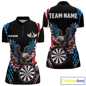 Personalized American Flag Eagle Patriotic Darts Shirt For Women Custom Darts Jersey Polo & 1/4 Zip TDM4859