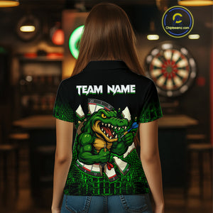 Black And Green Funny Alligator Darts Shirt For Women Custom Darts Jersey Team Polo & 1/4 Zip TDM4877