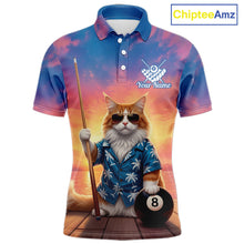 Load image into Gallery viewer, Personalized Funny Cat Sunset Billiard Shirt For Men Custom 8 Ball Pool Team Jersey Polo &amp; 1/4 Zip TDM6414