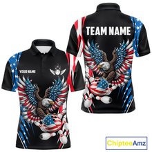 Load image into Gallery viewer, Personalized American Flag Eagle Bowling Polo &amp; 1/4 Zip For Men, Patriotic Bowling Team Jersey TDM5822