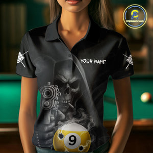 Funny Grim Reaper 9 Ball Smoke Billiard Shirt For Women Custom Pool Jersey, Billiard Team Shirt TDM4899