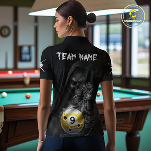 Funny Grim Reaper 9 Ball Smoke Billiard Shirt For Women Custom Pool Jersey, Billiard Team Shirt TDM4899