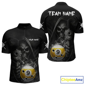 Funny Grim Reaper 9 Ball Smoke Billiard Shirt For Men Custom Pool Jersey, Billiard Team Shirt TDM4899