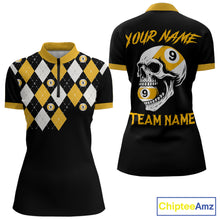 Load image into Gallery viewer, Personalized 9 Ball Skull Argyle Pattern Women's Billiard Shirts, 9 Ball Team Shirts Billiard Jersey TDM5137