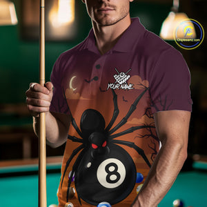 Orange Funny Spider Pool Balls Billiard Shirt For Men Custom 8 Ball Halloween Billiard Apparel TDM4927