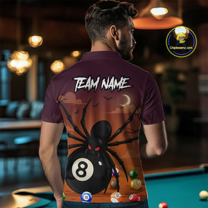 Orange Funny Spider Pool Balls Billiard Shirt For Men Custom 8 Ball Halloween Billiard Apparel TDM4927