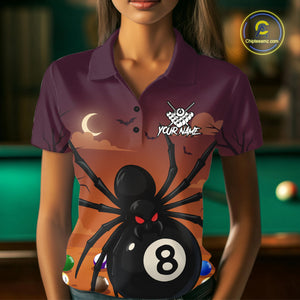 Orange Funny Spider Pool Balls Billiard Shirt For Women Custom 8 Ball Halloween Billiard Apparel TDM4927