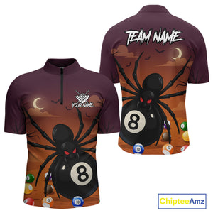 Orange Funny Spider Pool Balls Billiard Shirt For Men Custom 8 Ball Halloween Billiard Apparel TDM4927