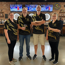 Load image into Gallery viewer, Black And Gold Dartboard Tribal Darts Polo &amp; 1/4 Zip Custom Darts Shirt For Women, Darts Team Jersey TDM5366