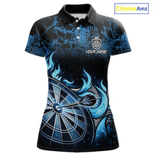 Load image into Gallery viewer, Black And Blue Dartboard Tribal Flame Darts Polo &amp; 1/4 Zip For Women Custom Darts Team Jersey TDM6013
