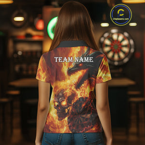 Personalized Orange Flaming Dragon And Skull Darts Shirt For Women Custom 3D Fire Darts Team Jersey TDM4958