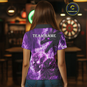 Personalized Purple Flaming Dragon And Skull Darts Shirt For Women Custom 3D Fire Darts Team Jersey TDM4959