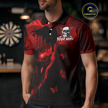 Load image into Gallery viewer, Black And Red Grunge Skull Butterflies Darts Shirt For Men Custom Darts Jersey Team Polo &amp; 1/4 Zip TDM4992
