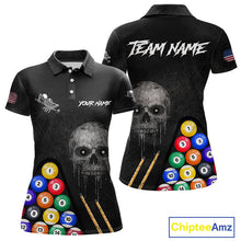 Load image into Gallery viewer, Personalized Grunge Skull Billiard Shirt For Women Custom Pool Team Jersey Polo &amp; 1/4 Zip TDM5920