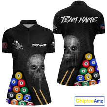 Load image into Gallery viewer, Personalized Grunge Skull Billiard Shirt For Women Custom Pool Team Jersey Polo &amp; 1/4 Zip TDM5920