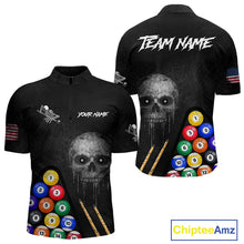Load image into Gallery viewer, Personalized Grunge Skull Billiard Shirt For Men Custom Pool Team Jersey Polo &amp; 1/4 Zip TDM5920