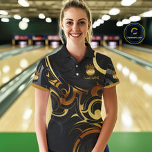 Load image into Gallery viewer, Black And Gold Custom Crown Tribal Bowling Shirt For Women, Bowling Team Jersey Polo &amp; 1/4 Zip TDM6086