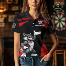 Load image into Gallery viewer, Black And Red Funny Wolf Darts Shirt For Women Custom Darts Jersey, Darts Outift Polo &amp; 1/4 Zip TDM6142
