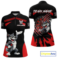 Load image into Gallery viewer, Black And Red Funny Wolf Darts Shirt For Women Custom Darts Jersey, Darts Outift Polo &amp; 1/4 Zip TDM6142