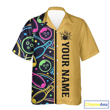 Load image into Gallery viewer, Personalized Funny Neon Bowling Hawaiian Shirt For Women Custom Retro Bowling Team Jersey |Yellow TDM6186
