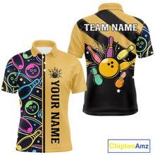 Load image into Gallery viewer, Personalized Funny Neon Bowing Shirt For Men, Retro Bowling Team Jersey Polo &amp; 1/4 Zip | Yellow TDM6186