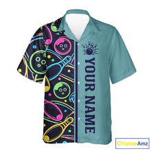 Load image into Gallery viewer, Personalized Funny Neon Bowling Hawaiian Shirt For Women Custom Retro Bowling Team Jersey |Teal TDM6187