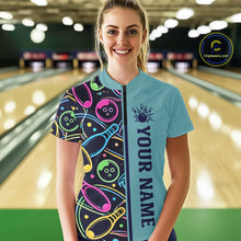 Load image into Gallery viewer, Personalized Funny Neon Bowing Shirt For Women, Retro Bowling Team Jersey Polo &amp; 1/4 Zip | Teal TDM6187