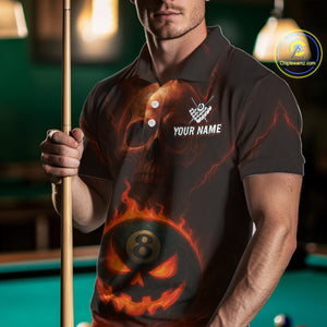 Funny Pumpkin 8 Ball Pool Billiard Shirt For Men Custom Halloween Billiard Team Shirt Outfit TDM4889