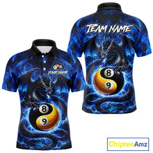 Load image into Gallery viewer, Blue 8 Ball &amp; 9 Ball Fire Yin And Yang Dragon Billiard Shirt For Men Custom Pool Team Jersey TDM5841
