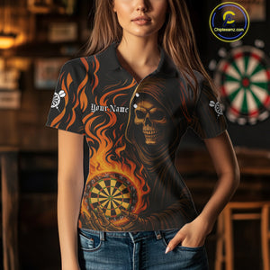 Personalized Flaming Grim Reaper Darts Shirt For Women Custom Dart Jersey Funny Halloween Dart Gift TDM4909