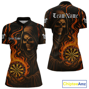 Personalized Flaming Grim Reaper Darts Shirt For Women Custom Dart Jersey Funny Halloween Dart Gift TDM4909