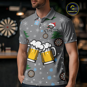 Funny Santa And Beer Christmas Darts Polo & 1/4 Zip For Men Custom Xmas Darts Shirt, Darts Gift TDM4911